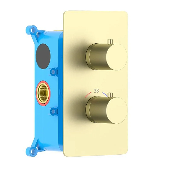 AQ1392BG ЕВРОПА термостатический смеситель для ванны 2 режима (внешняя и скрытая часть), шлиф. золото