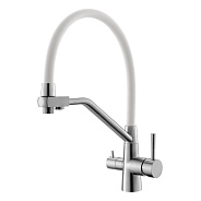 Смеситель для кухни с гибким изливом и подключением фильтра Esko Kitchen K25 W, сатин/белый