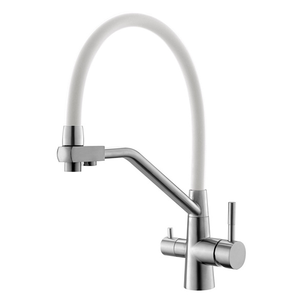 Смеситель для кухни с гибким изливом и подключением фильтра Esko Kitchen K25 W, сатин/белый