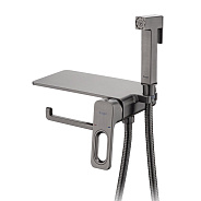 Смеситель Raglo R51.55.09 с гигиеническим душем встраиваемый с полкой и держателем бумаги, графит