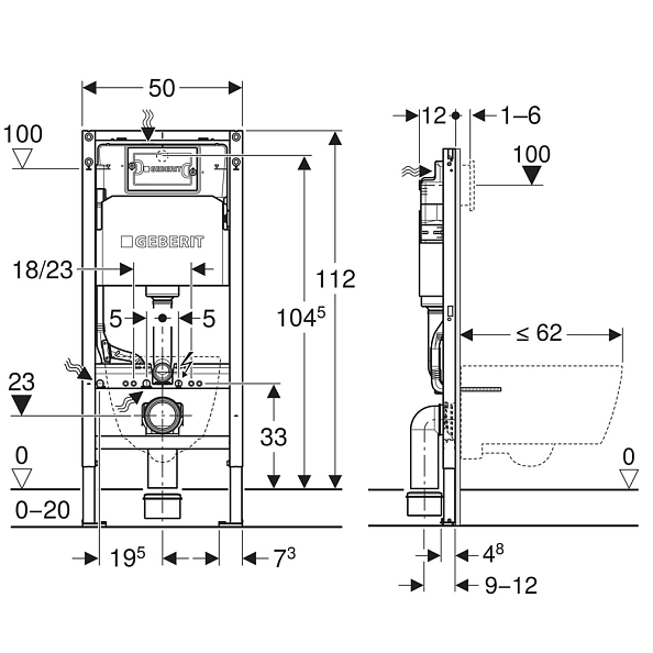 Комплект инсталляция и унитаз подвесной стандартные Geberit Delta Dama Senso, белый (458.163.21.R1)