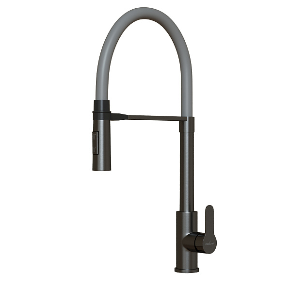 Смеситель для кухни 35k MIXLINE МЛНС-0402Г/MLSS-0402BL сер.гиб. излив магнит,п/гайку ЧЕРНЫЙ ГРАФИТ (556019)