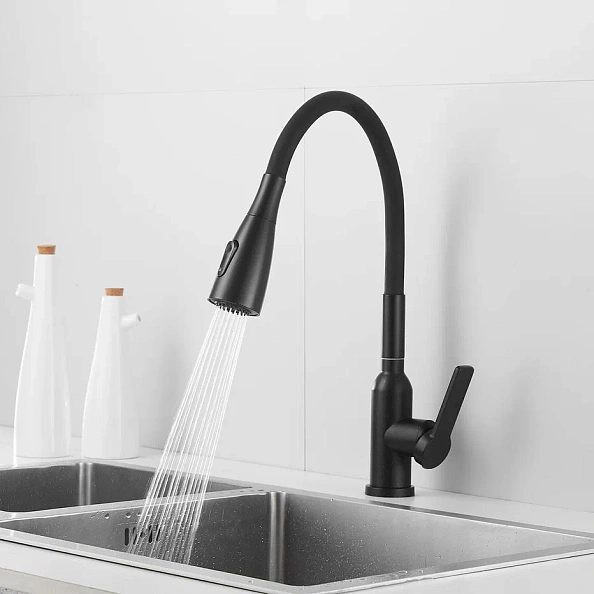 Смеситель для кухни с гибким изливом Shevanik S843H-3, черный