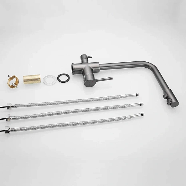 Смеситель для кухни с подключением фильтра Shevanik S328T, оружейная сталь