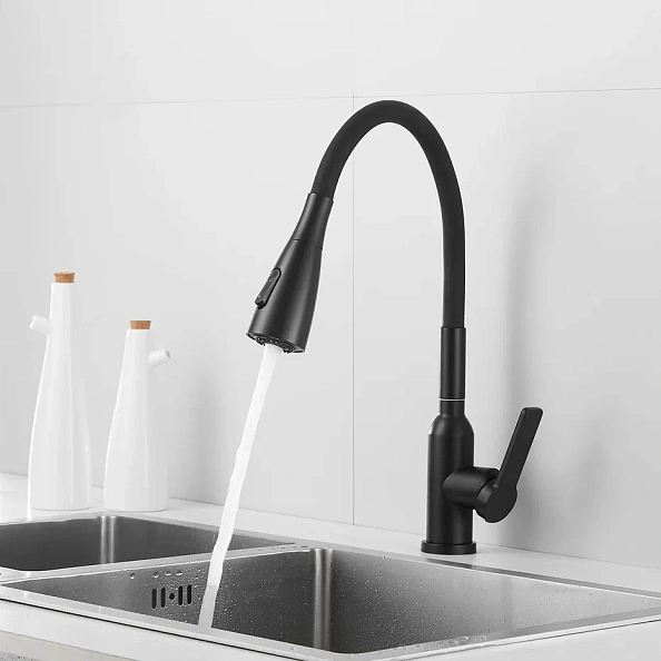 Смеситель для кухни с гибким изливом Shevanik S843H-3, черный