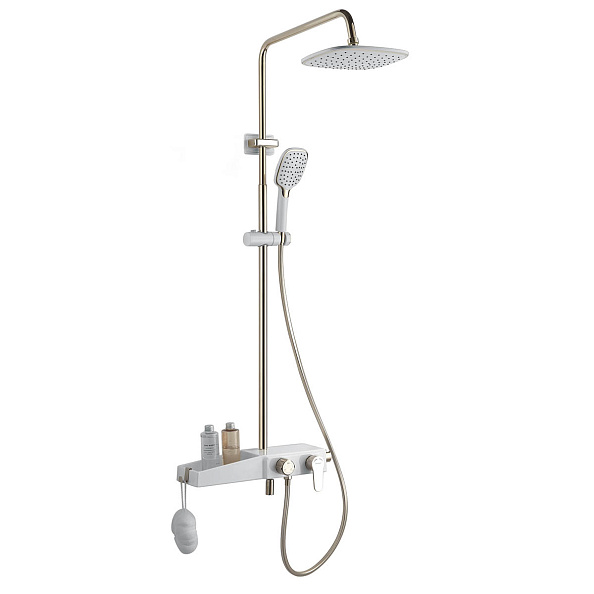 Душевая система  AZARIO с поворотным изливом, керамический картридж, белый/золото (AZ-801-1)