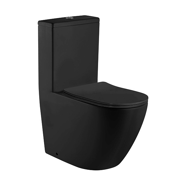 Унитаз-моноблок AZARIO MORANO 680x370х830 напольный, безободковый в комплекте с сиденьем микролифт, черный матовый (AZ-1001MB)