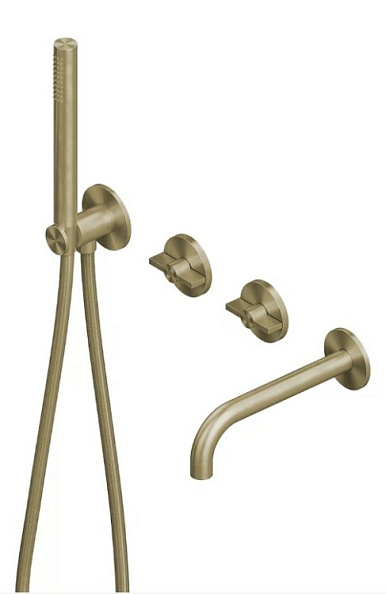 Смеситель для ванны и душа Quadro design Valvola01, на 2 потребителя, золото светлое (19 69 OC)