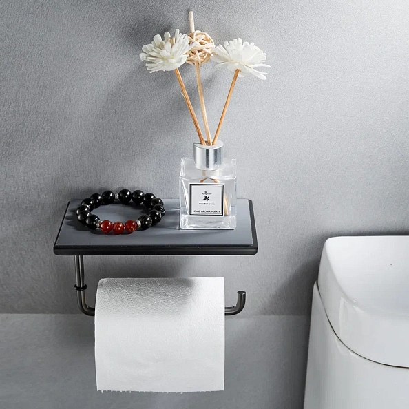 Держатель для туалетной бумаги с полочкой Shevanik SZ15T, оружейная сталь