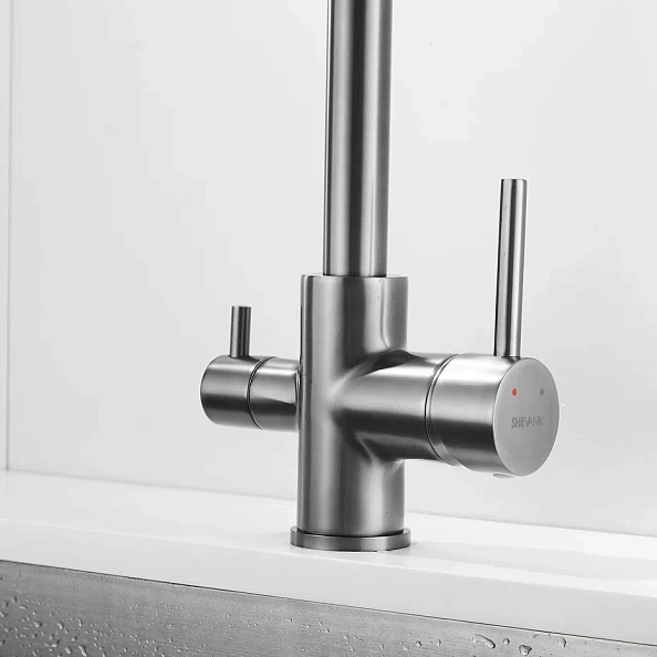 Смеситель для кухни с подключением фильтра Shevanik S228T, оружейная сталь
