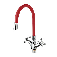 Смеситель для кухни с гибким изливом D-Lin D153810-4, хром/красный