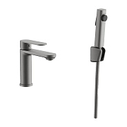 Смеситель для раковины BELZ с гигиенической лейкой оружейная сталь (B12713-3)