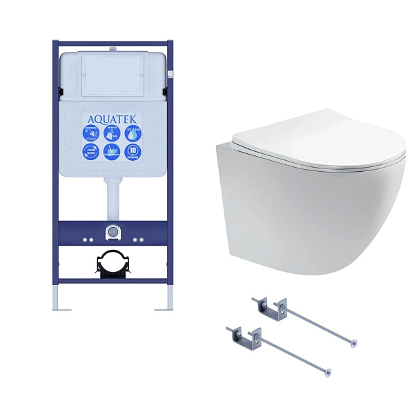 Комплект унитаз с инсталляцией и сиденьем микролифт Aquatek Европа SET AQUATEK ЕВРОПА T-KKI1 безободковый