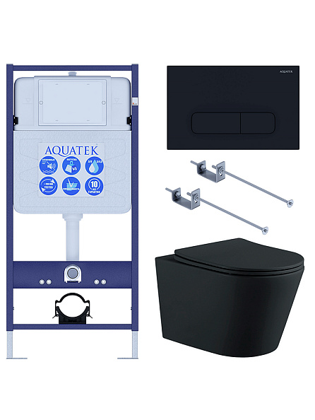 Set AQUATEK ВЕГА (рама AQUATEK Standard INS-0000012 с звукоиз.прокладкой+крепеж KKI-0000001+кнопкаKDI-0000017+унитаз ВЕГА AQ1905-MB с крышкой-сиденьем