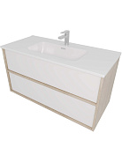 AQ66100-DO-MW Комплект мебели:Тумба 100 см ЛИБРА с раковиной AQ4100-00, 2 ящика push-to-open,цвет фасадов белый мат, корпус дуб давос