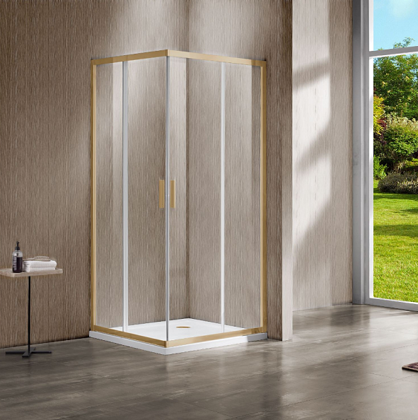 Душевой уголок Vincea Garda (VSS-1G9011CLG) 1100х900 мм, брашированное золото, стекло прозрачное