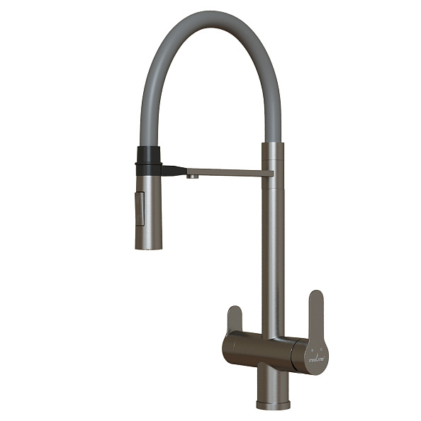 Смеситель для кухни 35k MIXLINE МЛНС-0401/MLSS-0401 СЕРЫЙ гиб.изл магнит,под.к фильтру,п/гайку САТИН (556010)