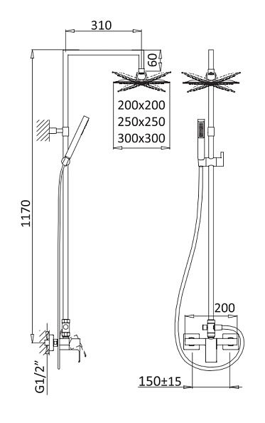 Душевая колонна со смесителем Cezares Porta, Sunset (PORTA-CD-SS)