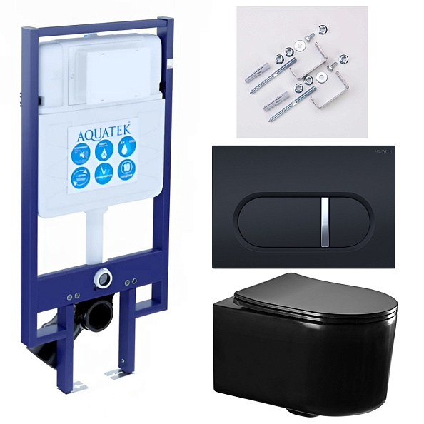 SET AQUATEK МИЯ-MB-045 4в1 (рама AQUATEK Standard INS-0000020+ крепеж KKI-0000002+клавиша KDI-0000045+унитаз AQ2004-MB с тонким сиденьем soft-close