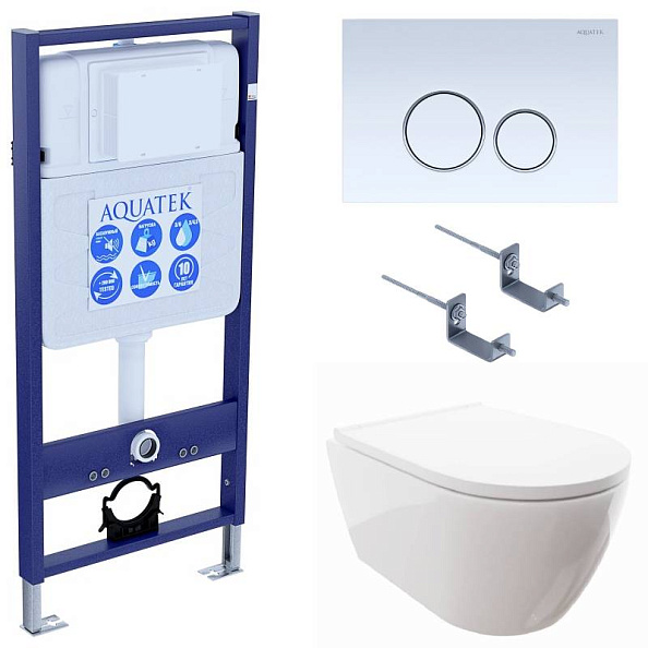 SET AQUATEK ПОЛАРИС (рама AQUATEK Standard INS-0000012+унитаз ПОЛАРИС AQ0700-00 с тонким сиденьем soft-close+ крепеж KKI-0000002 +панель KDI-0000015)