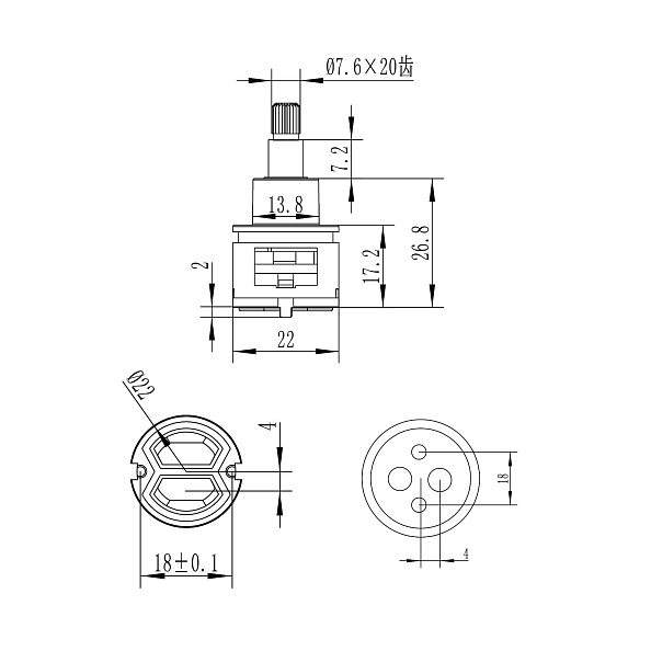 Картридж 22MM для переключателя душа Savol S-FX06
