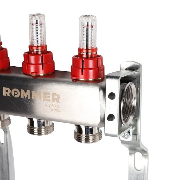 Коллектор Rommer 1"x3/4" на 3 контура с расходомерами (нерж. сталь) (RMS-1200-000003)