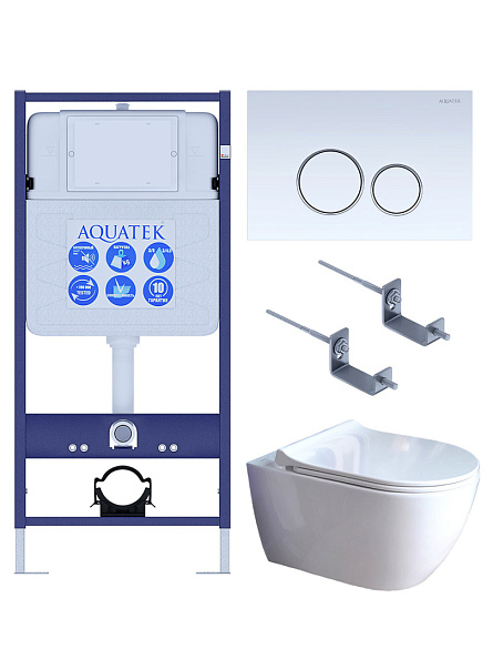 SET AQUATEK ПОЛАРИС (рама AQUATEK Standard INS-0000012+унитаз ПОЛАРИС AQ0700-01 с тонким сиденьем soft-close+ крепеж KKI-0000002 +панель KDI-0000015)