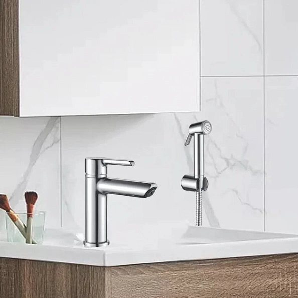 Смеситель для раковины с гигиеническим душем Shevanik S6071, хром