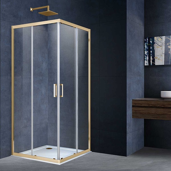 Душевой уголок Vincea Alpha (VSS-3AL900CLG) 900х900 мм, брашированное золото, стекло прозрачное