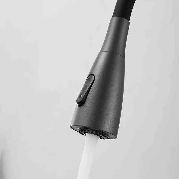 Смеситель для кухни с гибким изливом Shevanik S843T-3, оружейная сталь/черный