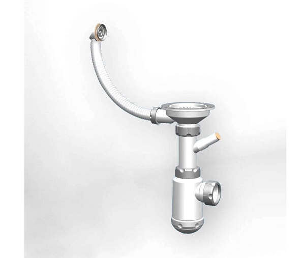 Сифон для кухонных моек GRANULA GRAND 3 1/2 с круглым переливом и винтом металл. с отводом (СФ-0021)