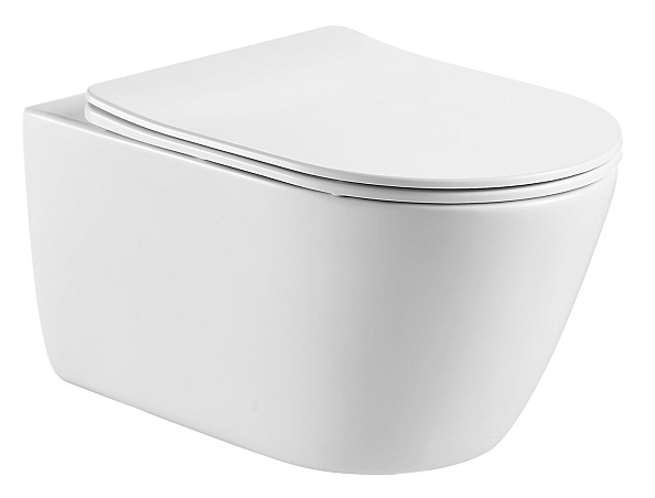 Унитаз подвесной AQUATEK ОБЕРОН AQ1365T-00, безободковый, 531*360*344мм, смыв TORNADO, тонкое сиденье с механизмом плавного закрывания, крепеж