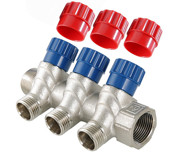 Коллектор Valtec с регулирующими вентилями и наружной резьбой 3/4 дюйма, 4 х 1/2 дюйма (VTc.560.N.0504)