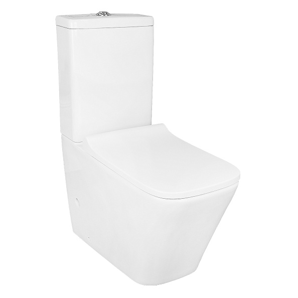 Унитаз-компакт Azario Quadro 605x340x810 напольный, безободковый с сидением микролифт и арматурой, белый (AZ-2175)