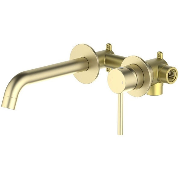 AQ1313BG ЕВРОПА смеситель для раковины настенный 2 отв. (внешняя и скрытая часть), шлиф. золото