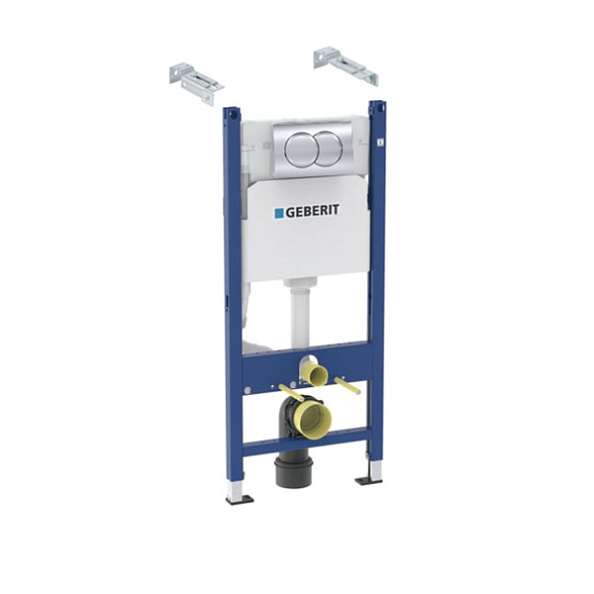 Инсталляция Geberit Duofix для подвесного унитаза, 112 см, со смывным бачком Delta 12 см, смывная клавиша Delta01, крепёж к стене, Хром 458.149.21.1