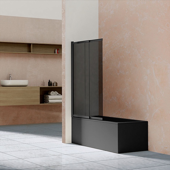 Стеклянная шторка на ванну Vincea 1000х1450 мм, стекло тонированное, каркас матовый черный (VSB-1E100CGB)