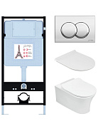 E21731RU-CP Унитаз c инсталляцией Aleo, сиденье тонкое микролифт, клавиша хром (EDAH132-0+E33127-0+E36495-NF+E36496-CP)