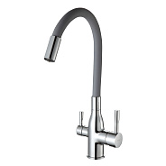 Смеситель для кухни с гибким изливом и подключением фильтра FRAP F4396, хром