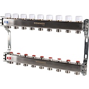 Коллектор Rommer 1"x3/4" на 9 контуров с запорными клапанами (нерж. сталь) (RMS-3200-000009)