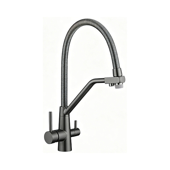 Смеситель для кухни с подключением фильтра воды Fmark FS0762Q-V2, графит/серый