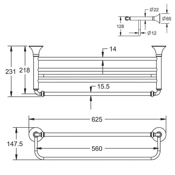 Полка для полотенец Rose RG1208, хром