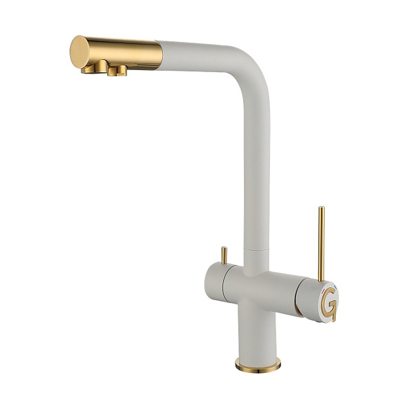 Смеситель для кухни с подключением фильтра Rivelato Lugano 1523513, иней/золото