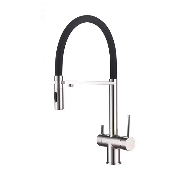 Смеситель для кухни с гибким изливом и подключением фильтра Grocenberg GB4096NK, никель