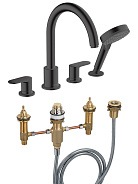 71456670S Set HG Vernis Shape смеситель на край ванны на 4 отверстия (71456670+13244180), матовый черный