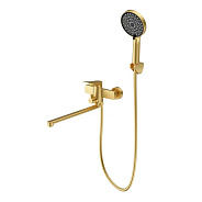 Смеситель Splenka S54.22.03 для ванны и душа универсальный поворотный излив 35 см, сатин золотой