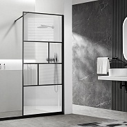 Душевая перегородка Vincea Walk-In (VSW-1HC900CFB) 900х2000 мм, черный, стекло прозрачное/рифленое