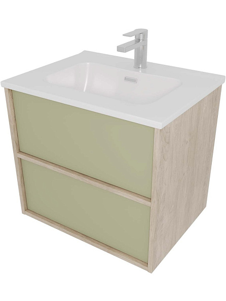AQ66060-DO-GS Комплект мебели:Тумба 60 см ЛИБРА с раковиной AQ0460-00, 2 ящика,цвет фасадов шалфей зеленый, корпус дуб давос