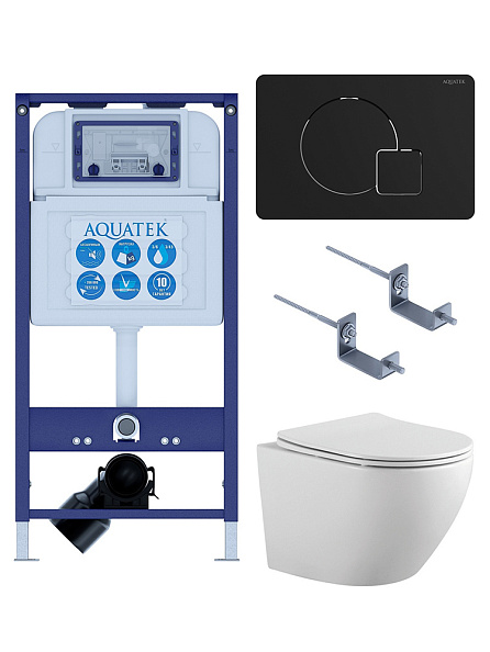 SET AQUATEK ЕВРОПА-069 4в1 (рама AQUATEK INS-0000025 +крепление KKI-0000002 +кнопка KDI-0000069 +унитаз AQ1901-00 +тонкое сиденье sc)