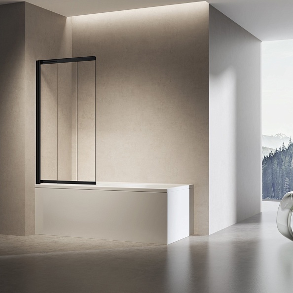 Стеклянная шторка на ванну Vincea 900х1400 мм, стекло прозрачное, каркас черный, левая (VSB-6E900CLB-L)